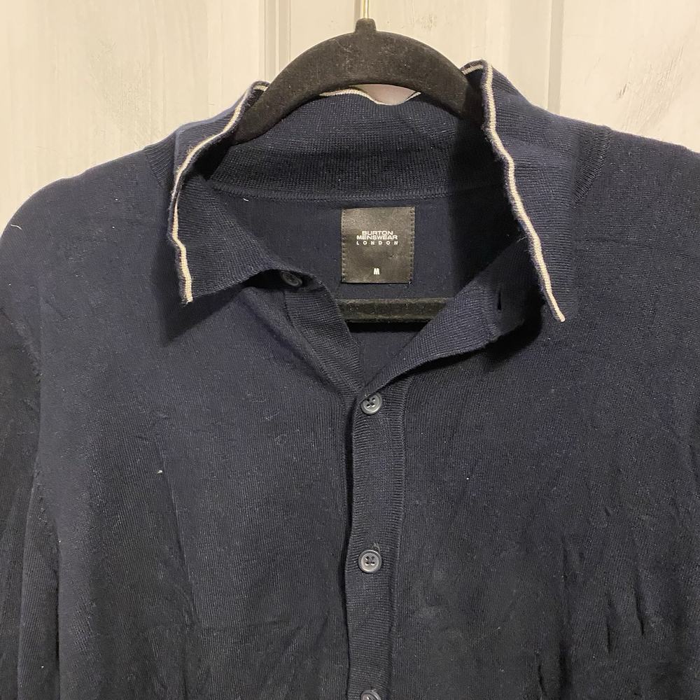 Burton Menswear London Knit Sweater Cardigan Sz M Navy White Button Front Soft - Picture 6 of 9